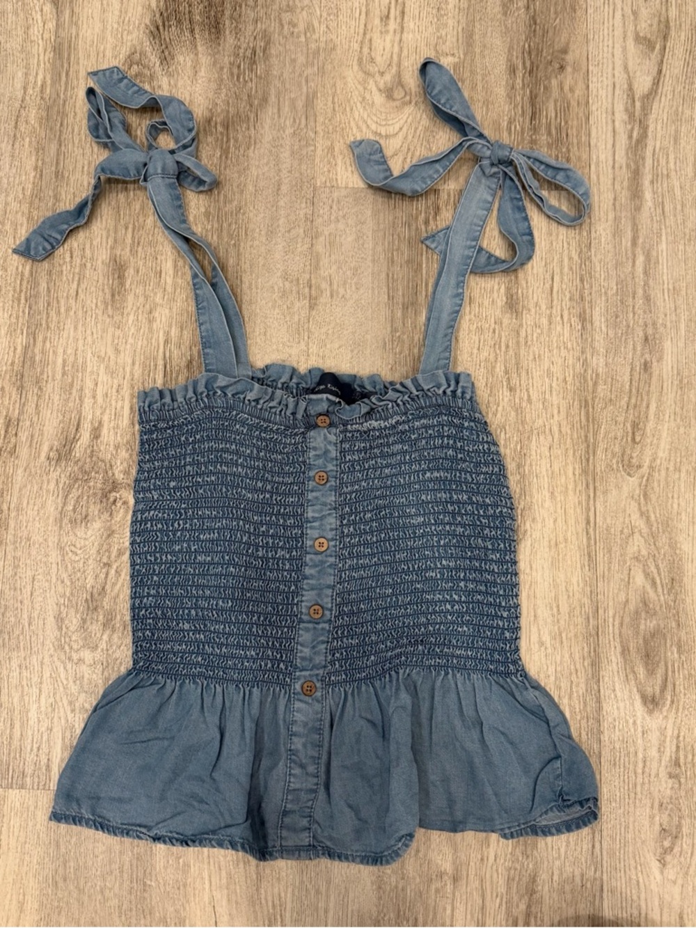 Indigo Rising Smocked Tie Strap Top Blue Lyocell Small